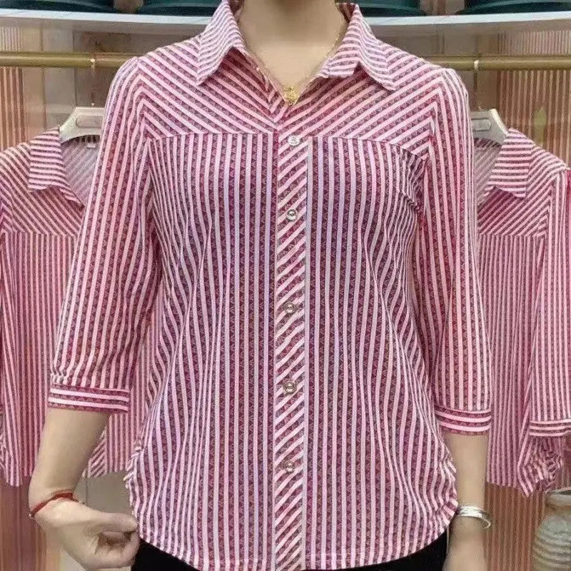 Camisa con cuello a rayas para mujer 🎁Compra 2 piezas cualesquiera y consigue envío gratis benefiyou