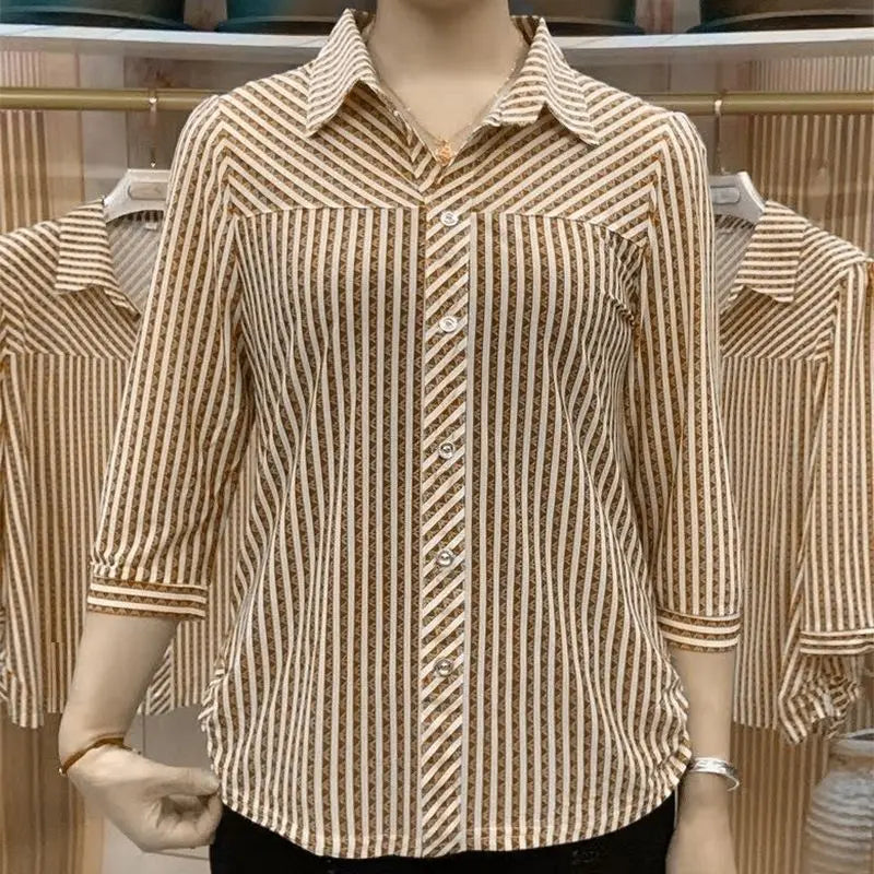 Camisa con cuello a rayas para mujer 🎁Compra 2 piezas cualesquiera y consigue envío gratis benefiyou