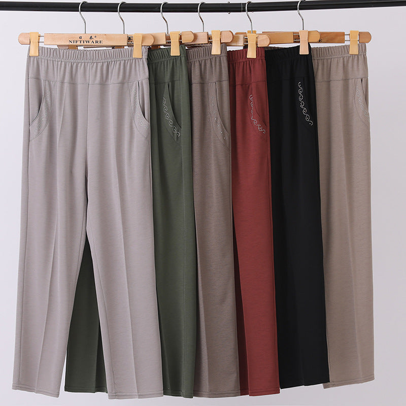 Pantalones tobilleros de cintura elástica de color liso con bolsillos（Envío gratis✈️） benefiyou