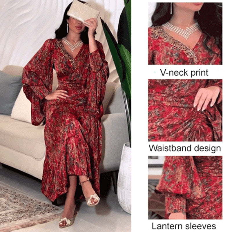 🔥🌷Vestido escote pico, manga galleta y estampado💃 benefiyou