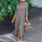 Vestido casual de algodón y lino con botones benefiyou
