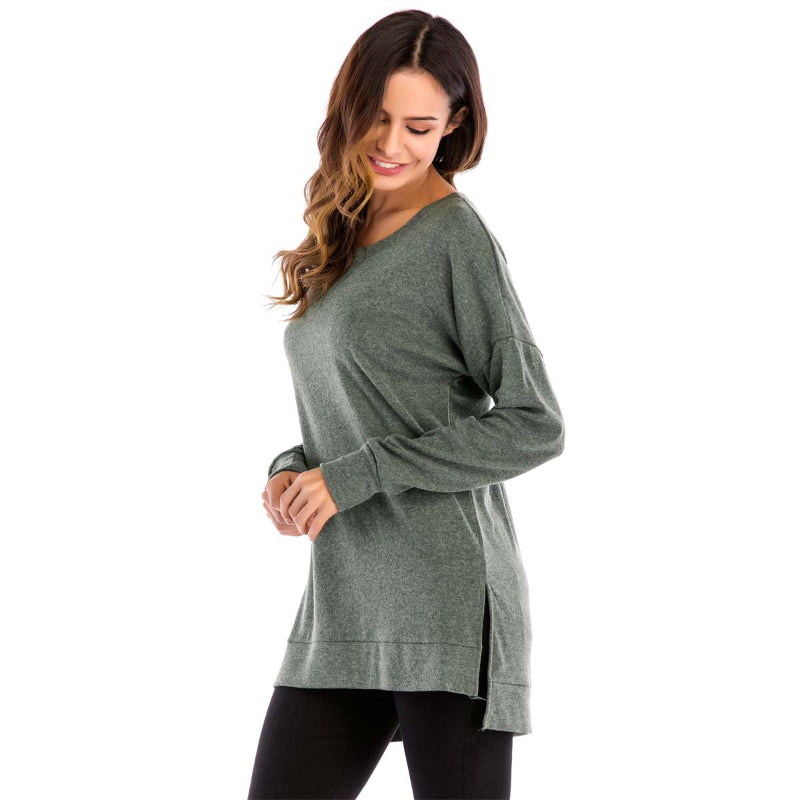 Women's Crewneck Long Sleeves Side Split Tunic Top benefiyou