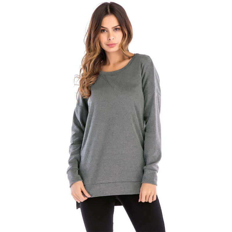 Women's Crewneck Long Sleeves Side Split Tunic Top benefiyou