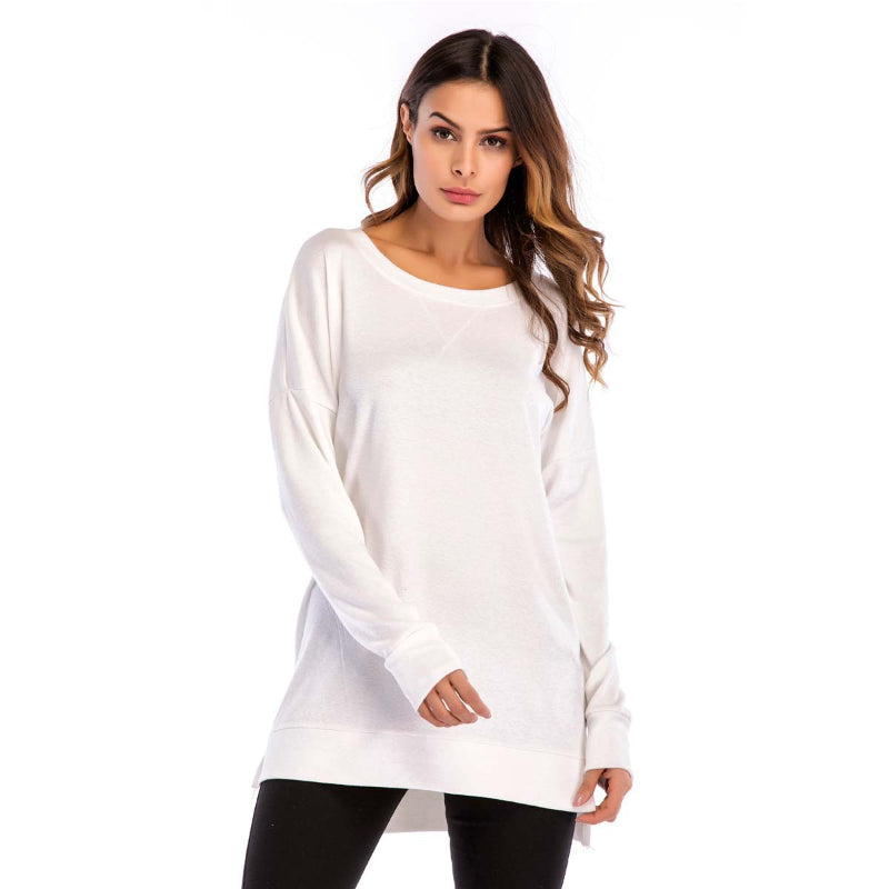 Women's Crewneck Long Sleeves Side Split Tunic Top benefiyou