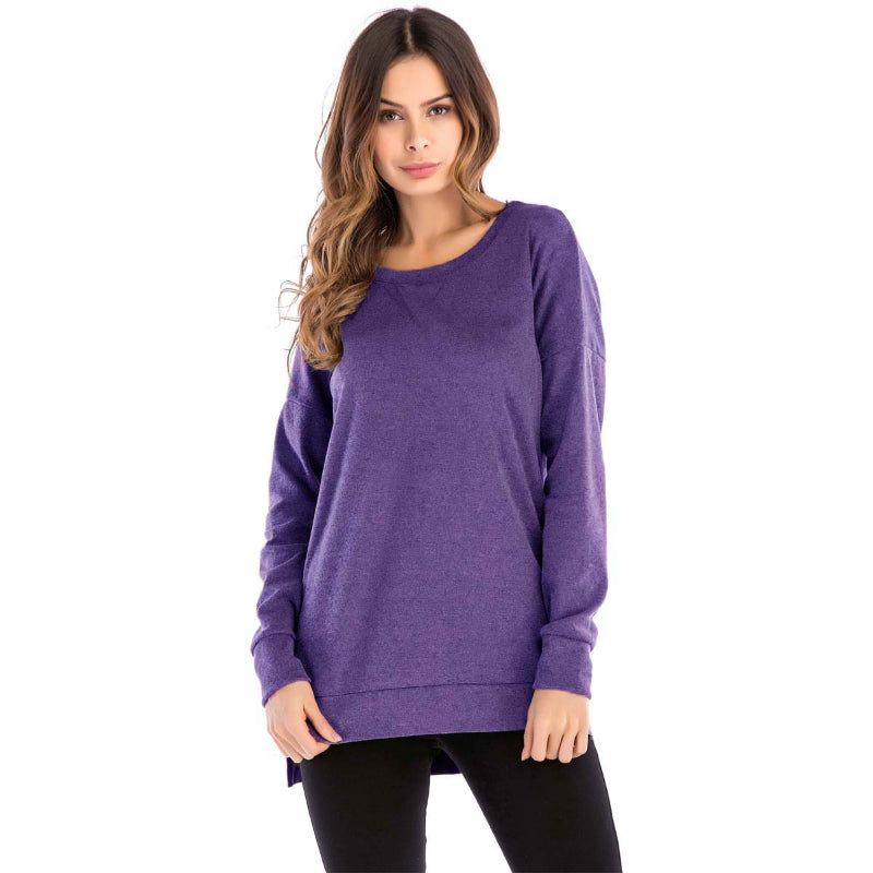 Women's Crewneck Long Sleeves Side Split Tunic Top benefiyou