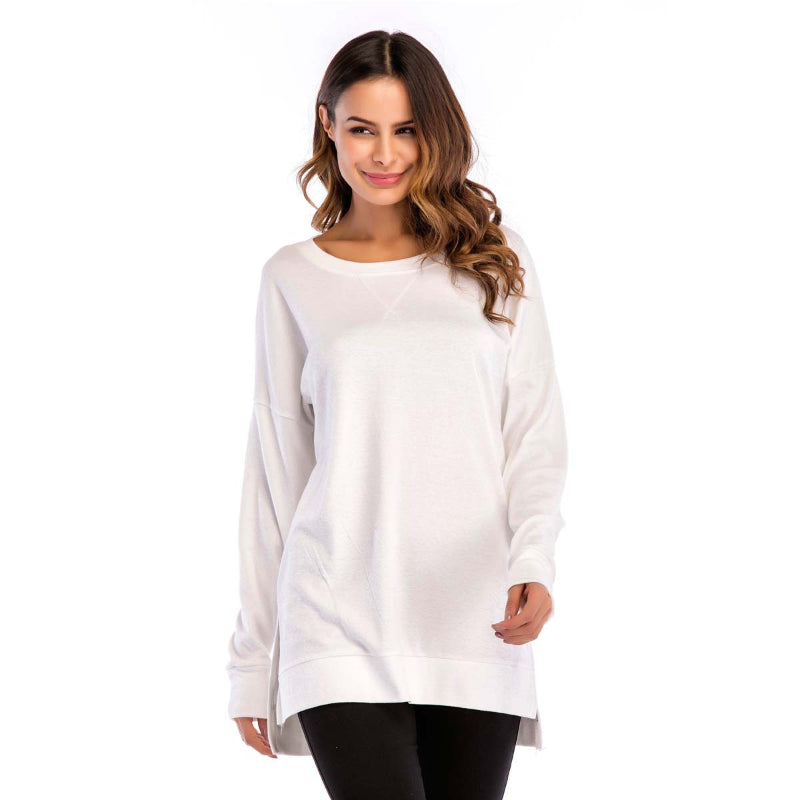 Women's Crewneck Long Sleeves Side Split Tunic Top benefiyou