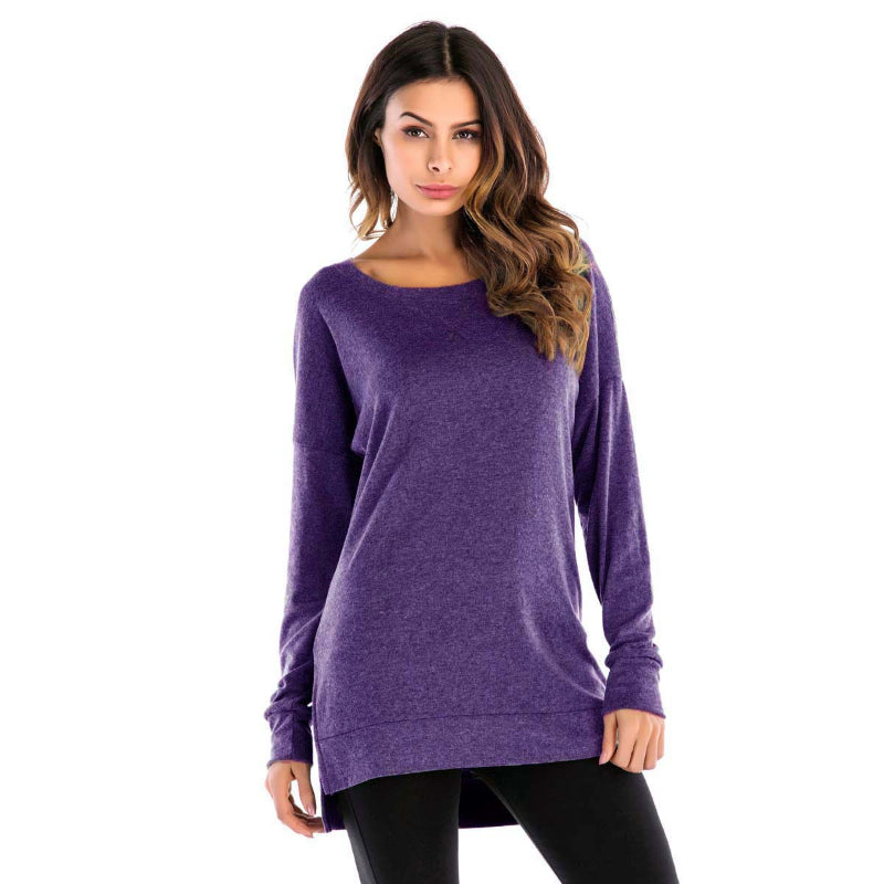 Women's Crewneck Long Sleeves Side Split Tunic Top benefiyou