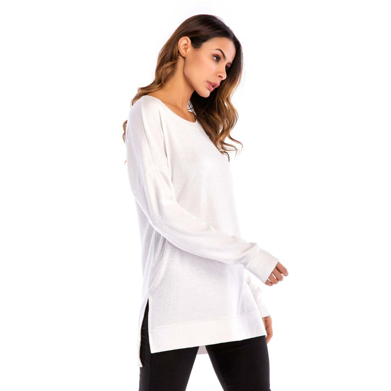 Women's Crewneck Long Sleeves Side Split Tunic Top benefiyou