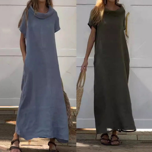 💃Vestido casual para mujer de algodón y lino con cuello redondo benefiyou