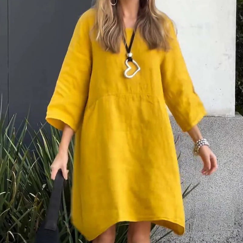 🔥Compre 2 envío gratis🔥Vestido informal holgado de color liso con bolsillo para mujer benefiyou