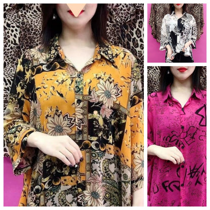 Camisa de solapa delgada estampada para mujeres