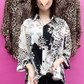 Camisa de solapa delgada estampada para mujeres
