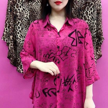 Camisa de solapa delgada estampada para mujeres