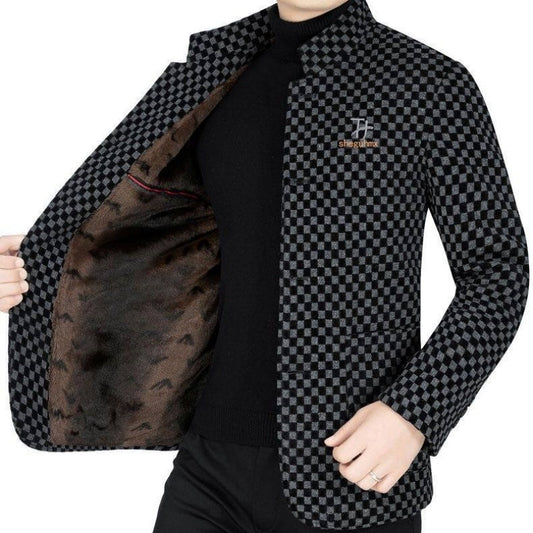 Chaqueta de abrigo a cuadros con bolsillos de moda para hombre