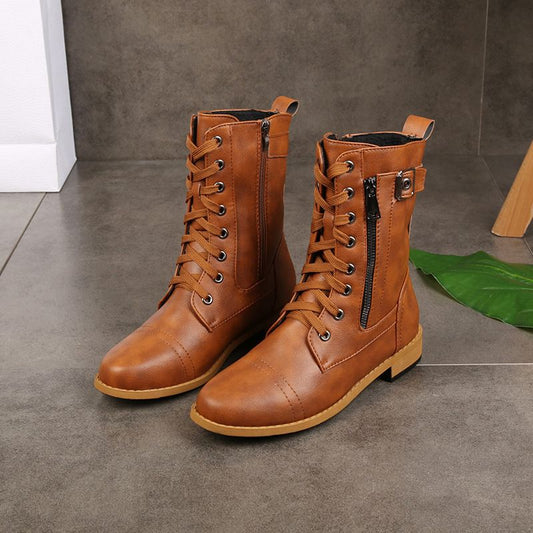 🍂Botas ortopédicas de cuero con cremallera lateral y punta redonda para mujer
