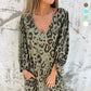Vestido fluido estampado con cuello en V y bolsillos💕Compre 2 envío gratis💕