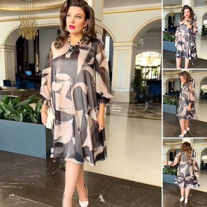 ✨👗 🎁 Novedades 2026 | 💥 50 % DE DESCUENTO Vestido Fluido Estampado de Cuello Redondo y Manga Larga – Elegancia Natural para Cada Día 🌸🍃