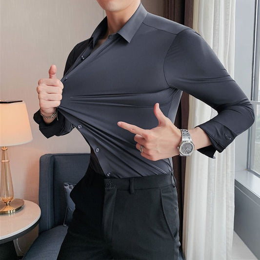 Camisa de negocios de alta elasticidad sin plancha para hombre