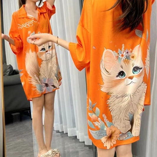 🎁 Venta caliente 49% OFF 🔥Lindo vestido transpirable con estampado de gato