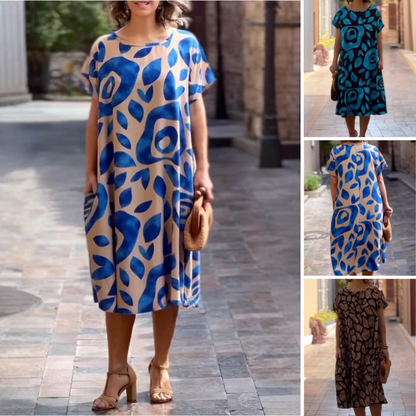 🌸👗 2025 Nuevo vestido estampado con cuello redondo