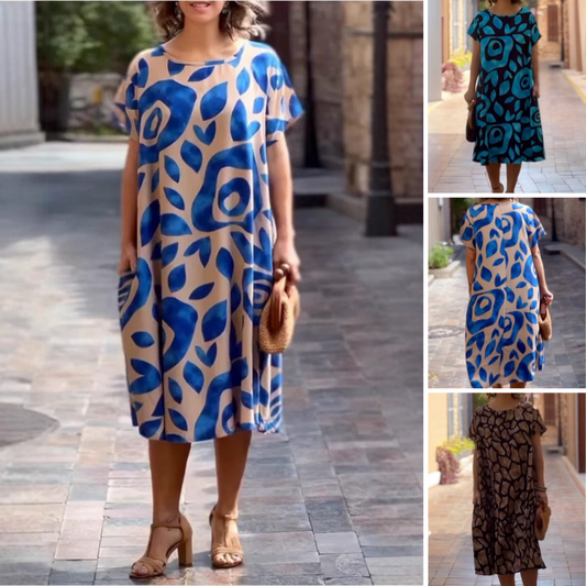 🌸👗 2025 Nuevo vestido estampado con cuello redondo