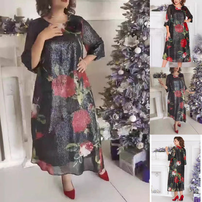 Vestido casual con cuello redondo estampado para mujer