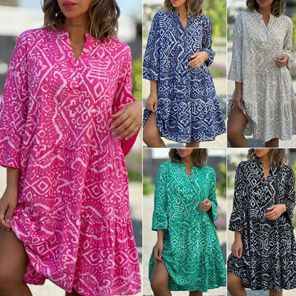 🌺Oferta Especial 50% OFF⏳💐 Vestido Holgado Casual con Estampado y Escote en V