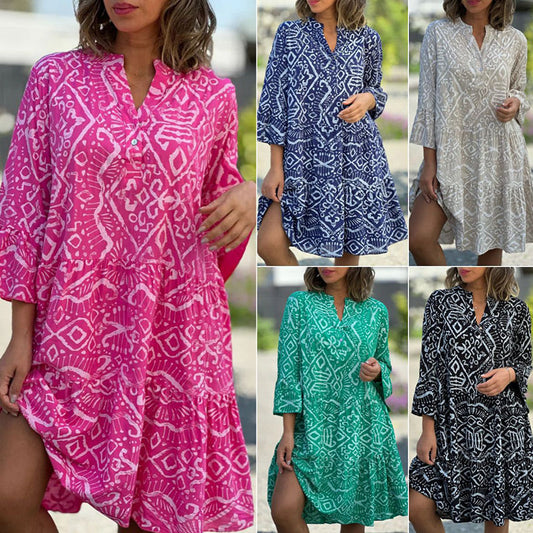 🌺Oferta Especial 50% OFF⏳💐 Vestido Holgado Casual con Estampado y Escote en V