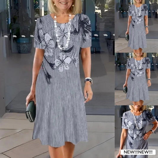 🌈Nuevos productos 2025 - ❤️Vestido informal femenino estampado con cuello redondo