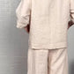 💎 Set de dos piezas de algodón y lino con dobladillo irregular – camiseta de escote en V + pantalones de pierna ancha, transpirable y con estilo 🍂👚 natural