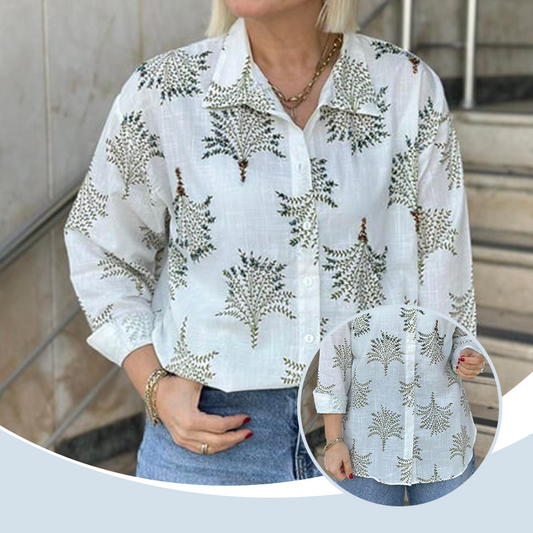 🍁Camisa✨ casual con estampado botánico para mujer