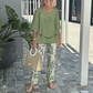 💃✨Conjunto de dos piezas para mujer: Pantalón estampado & top con escote redondo.