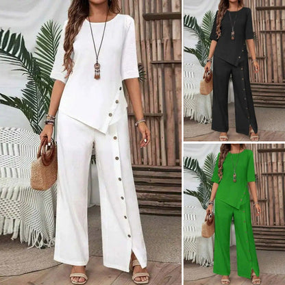 Conjunto de dos piezas con dobladillo irregular y pantalones de pierna ancha para mujer