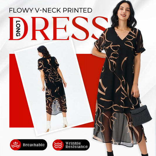 🎉 Oferta 2026 — Más de 34 200 unidades vendidas 💝 Vestido largo de mujer con estampado, corte holgado y cuello en V – Vestido de verano para todo tipo de figuras 👗