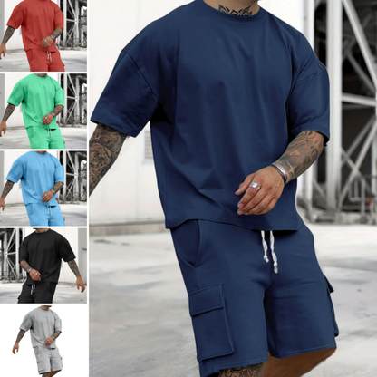 Set de pantalones cortos casuales de camiseta corta para hombre