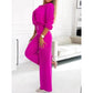 Conjunto de top y pantalón con cuello en V de moda para mujer