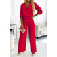 Conjunto de top y pantalón con cuello en V de moda para mujer