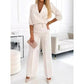 Conjunto de top y pantalón con cuello en V de moda para mujer