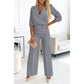 Conjunto de top y pantalón con cuello en V de moda para mujer
