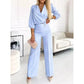 Conjunto de top y pantalón con cuello en V de moda para mujer