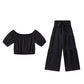 Top de manga abullonada con hombros descubiertos y pantalón de pierna ancha Conjunto de 2 piezas