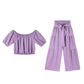 Top de manga abullonada con hombros descubiertos y pantalón de pierna ancha Conjunto de 2 piezas