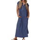 Vestido largo Henley de punto acanalado para mujer