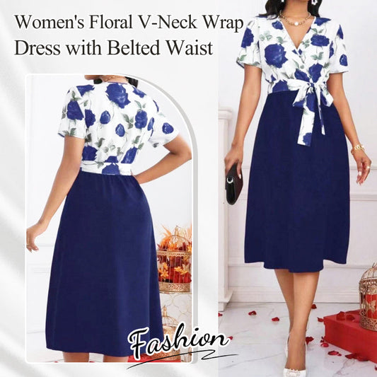 ⏳Vestido cruzado especial⏰floral con cuello en V para mujer y cintura con👗 cinturón por tiempo limitado