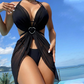 Conjunto de bikini halter de 3 piezas de color liso