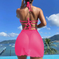 Conjunto de bikini halter de 3 piezas de color liso