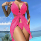 Conjunto de bikini halter de 3 piezas de color liso