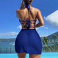 Conjunto de bikini halter de 3 piezas de color liso