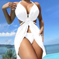 Conjunto de bikini halter de 3 piezas de color liso