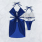 Conjunto de bikini halter de 3 piezas de color liso